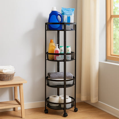 4-Layer Round Metal Folding Storage Trolley
