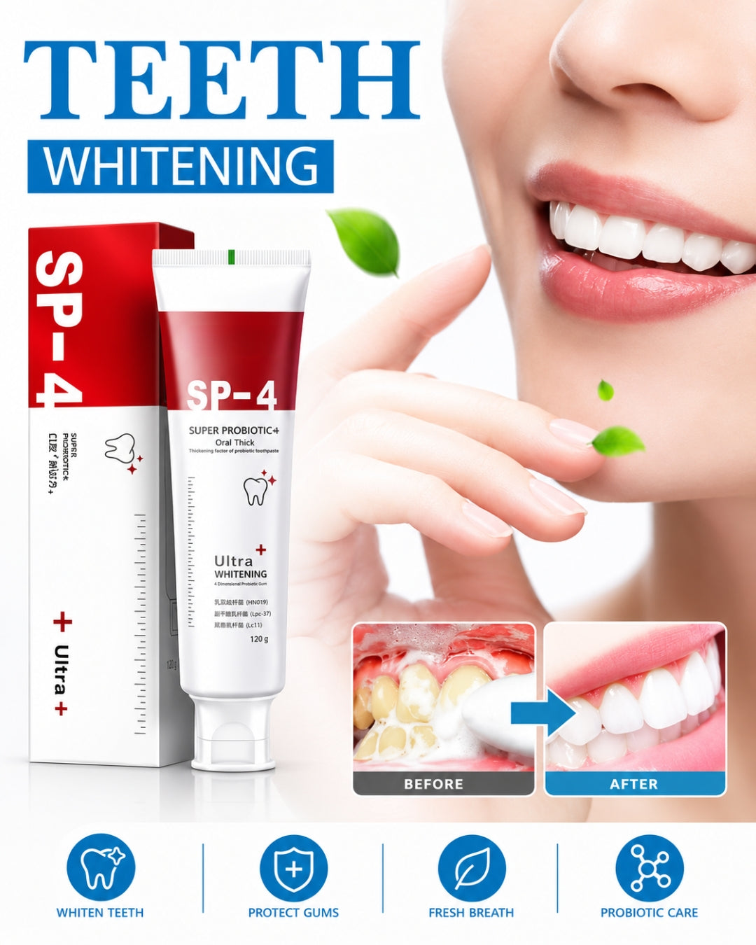 Sp-4 probiotic whitening toothpaste, Teeth Whitener Toothpaste, Natural Tooth Whitener
