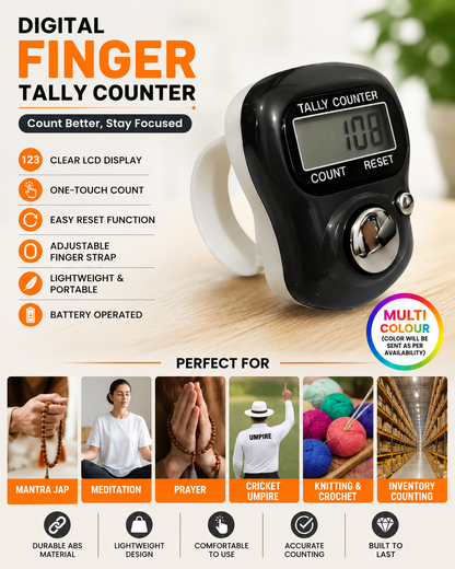 Digital Finger Tally Counter for Mantra Jap, Meditation, Prayer, Cricket Umpire & Sports | LCD Clicker Counter | Multicolour